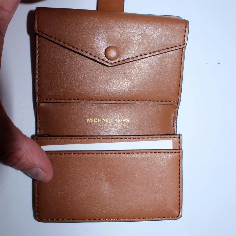 MICHAEL KORS Jet Set Travel Card Case Wallet MK Brow Pebble Leather NWT